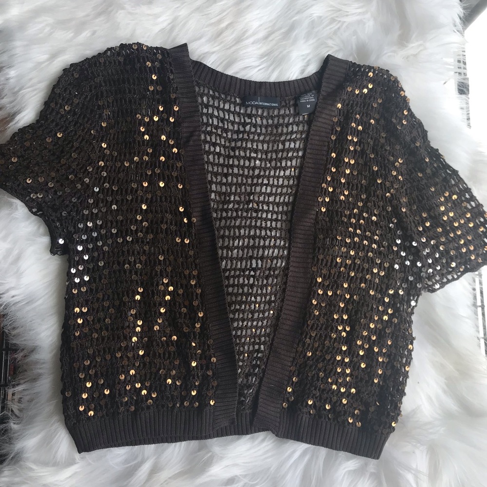 Moda International netted cardigan with sequins.